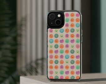 Retro Smiley Face Phone Case - Groovy Art Vintage Pattern 70s Smiling Design iPhone Happy Smile Samsung Cover
