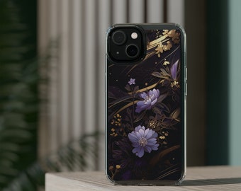 Pretty Phone Case Flower - Dark Aesthetic Floral Pattern iPhone 14 13 12 11 Pro Max Samsung S22 Cover Gift For Her Japanese Art Design
