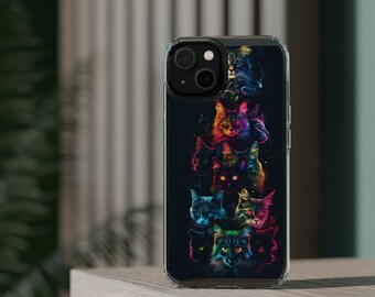 Cool Cat Phone Case - Neon Feline Art iPhone Cover, Samsung Galaxy Protective Case, Unique Cat Lover Gift