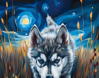 Starry Night Husky Puppy Phone Case - Van Gogh Inspired Cover for iPhone & Samsung