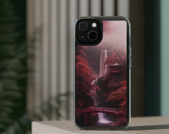 Cherry Blossom Waterfall Case - Japanese Garden Scene for iPhone & Samsung