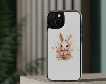 Cute Phone Case Bunny Floral -  Adorable Rabbit iPhone 14 13 12 11 Pro Max Samsung S22 Cover Pretty Flower Artistic Art Gift For Her