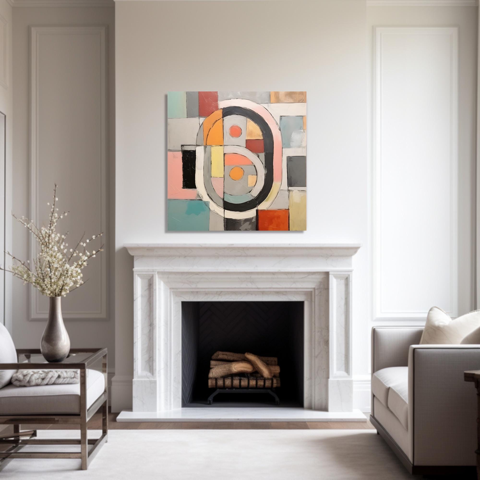 Abstract Acrylic Shapes Painting, Modern Geometric Wall Art, Outlined ...