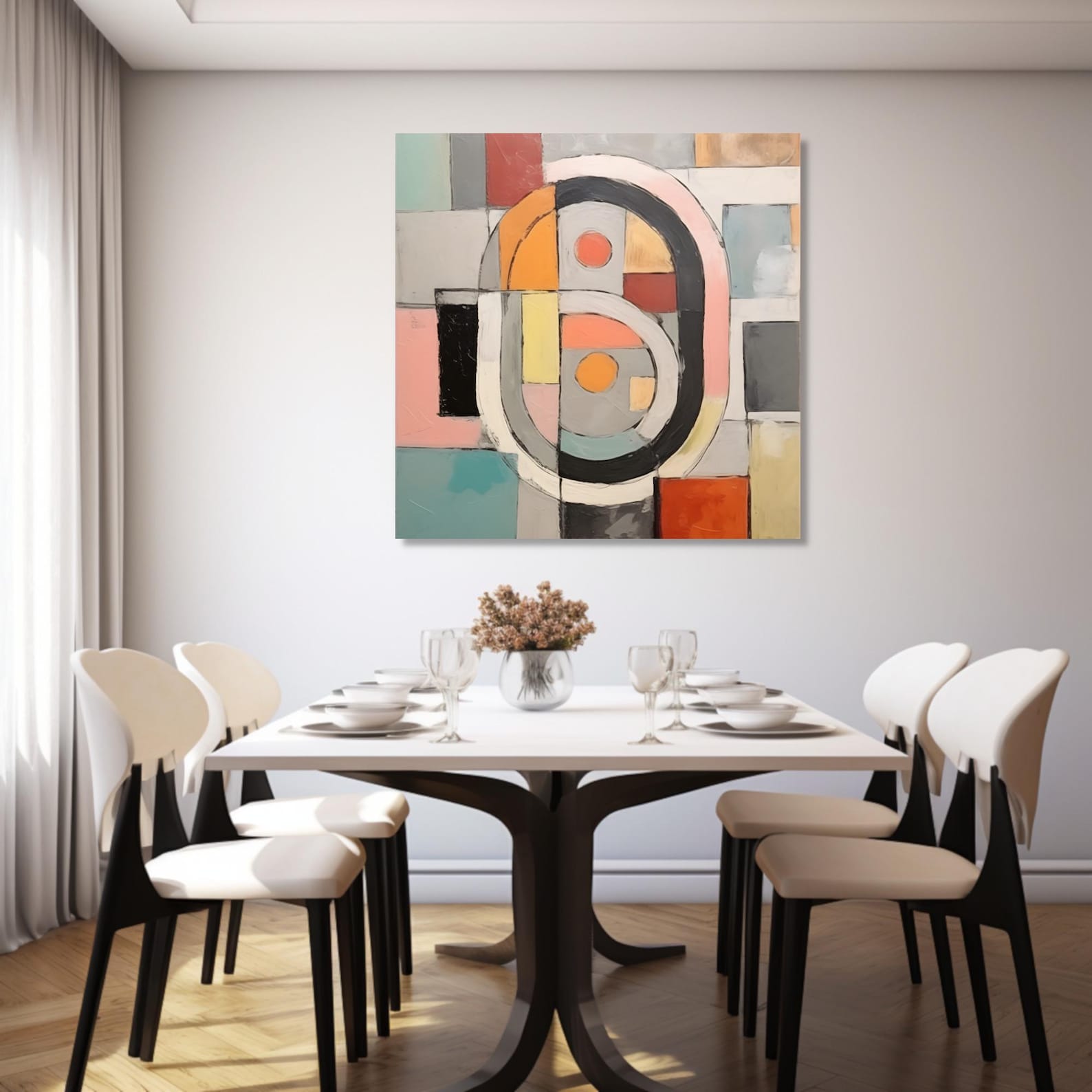 Abstract Acrylic Shapes Painting, Modern Geometric Wall Art, Outlined ...