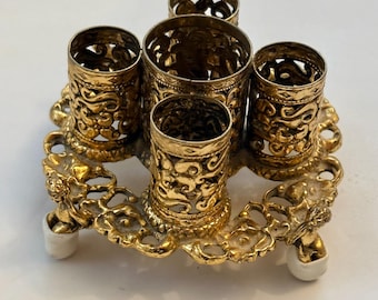 Vintage Stylebuilt Frame NY Gold Ormolu Lipstick Holder Cherub Filigree 5 Slot