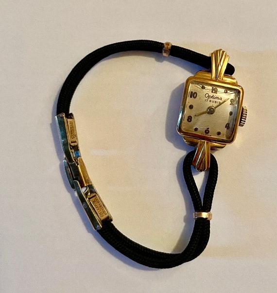 Vintage 18k Gold Optima Swiss 17 Rubis Watch Ladie