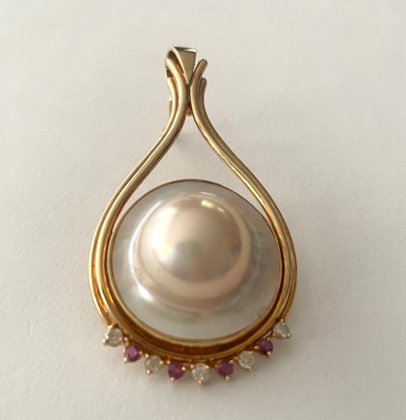 Estate 14K Yellow Gold Large Mabe Blister Pearl Pe