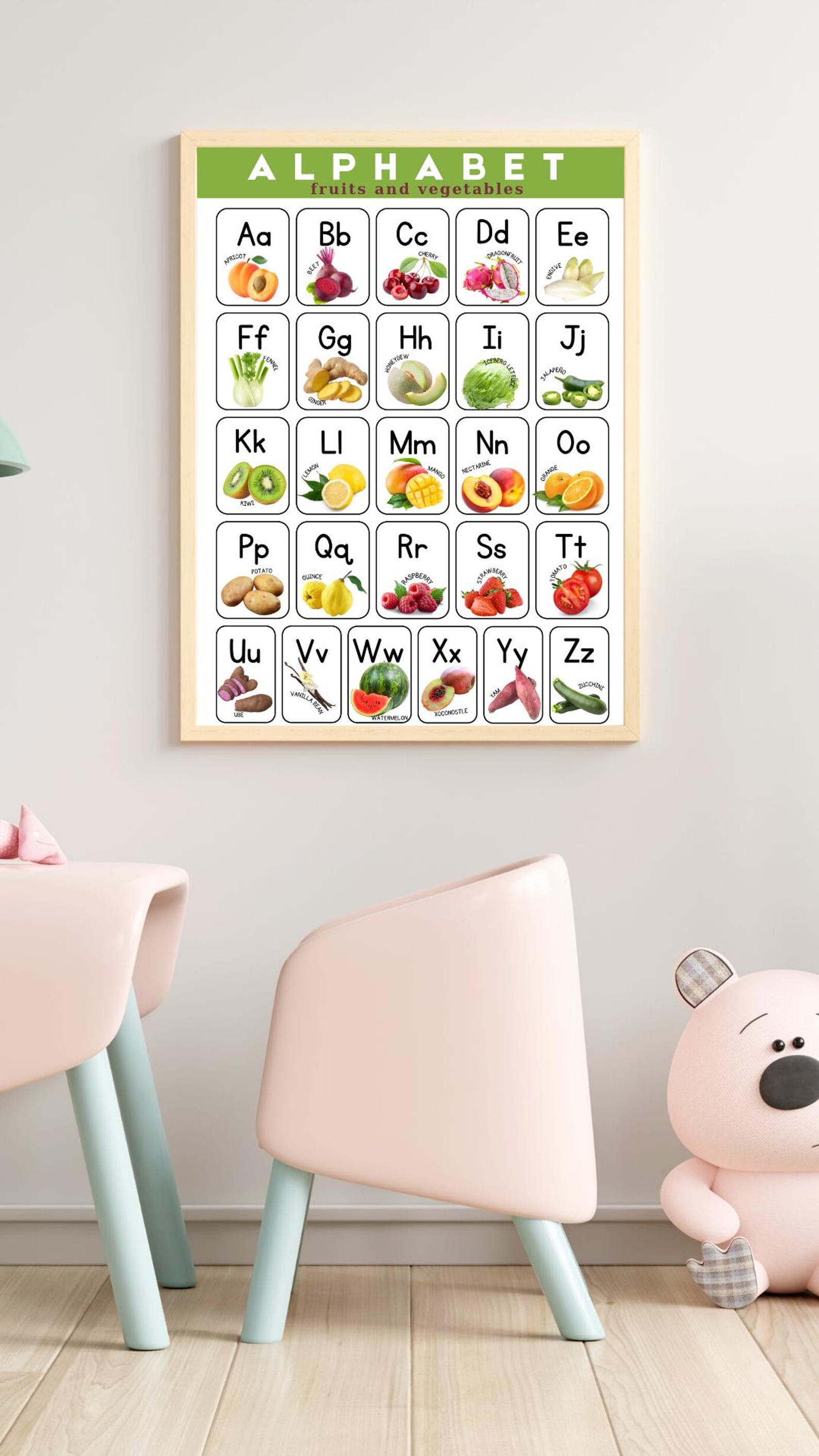 Alphabet Poster With Fruits and Vegetables – A to Z Chart for Kids - Etsy