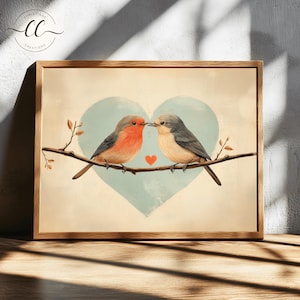Love Birds Valentine Art Print: Whimsical Home Decor (Digital Download)