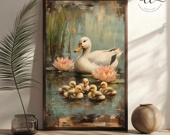 Vintage Duck Painting: Farmhouse Spring Wall Art (Digital Download)