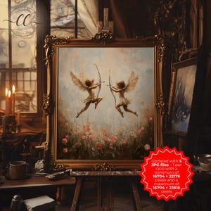 Victorian Cupid Wall Art - Vintage Cherub Printable - Romantic Angel Valentine Decor - Downloadable Cupid Painting for Valentine’s Day