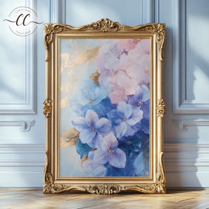 Vintage schilderij met hortensia: botanische boerderijprint (digitale download)