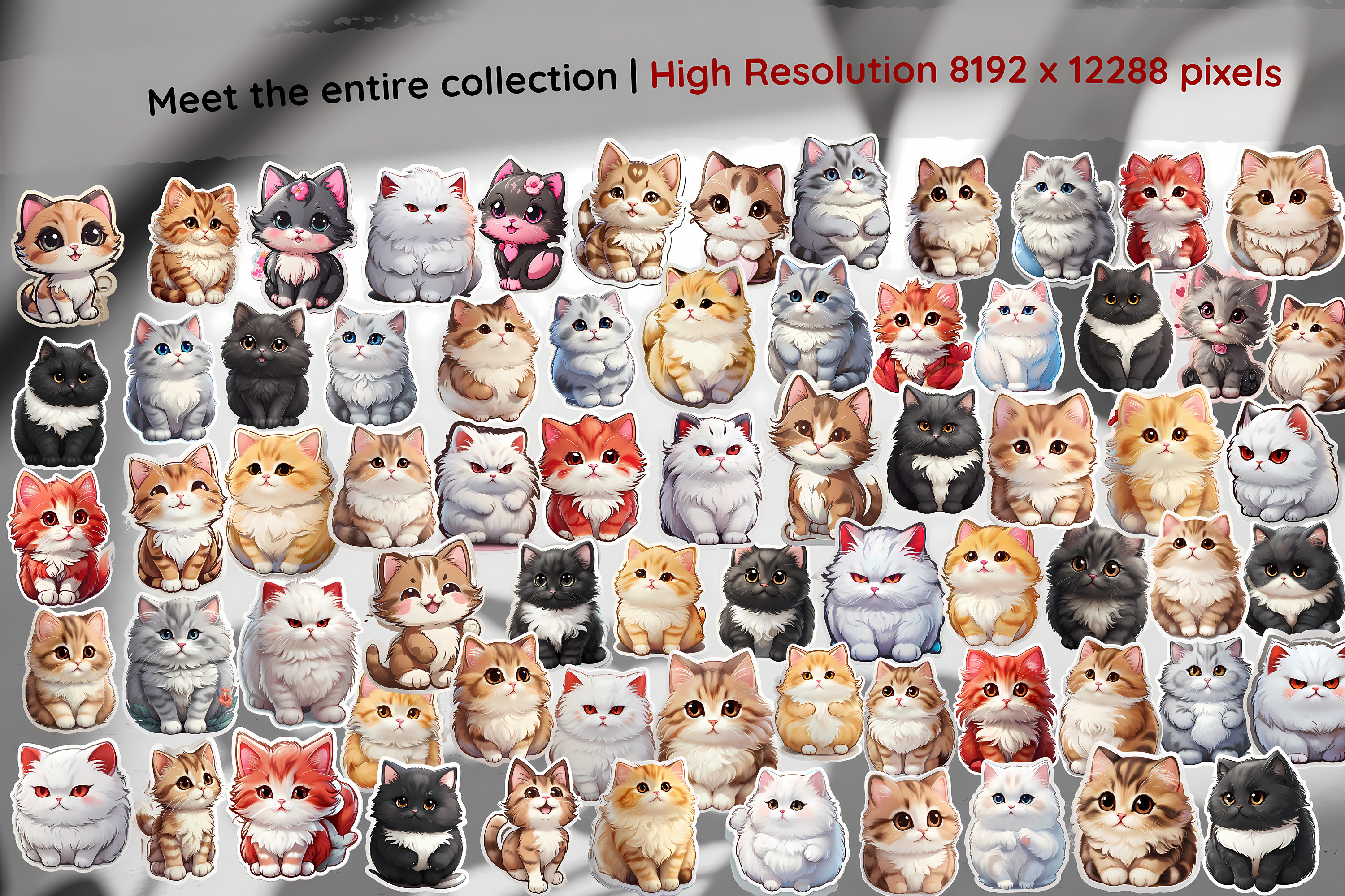 Kawaii Cat Printable Stickers Bundle - 70 High-quality PNG Designs ...
