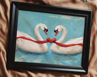 Romantic Swan Painting: Vintage Valentine's Day Wall Art (Digital Download)