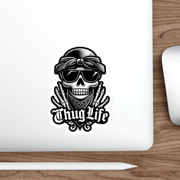 Skeleton Thug Life Graphic Waterproof Die Cut Sticker/Decal For Water Bottles, Laptops, Journal, Phones