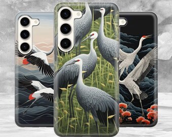 Coque de téléphone oiseaux migrateurs housse de grue pour Samsung Galaxy S24 S23 FE S22 Pro S21 Ultra A25 A15 Pixel 8A 7 Pro iPhone 15 14 13 SE