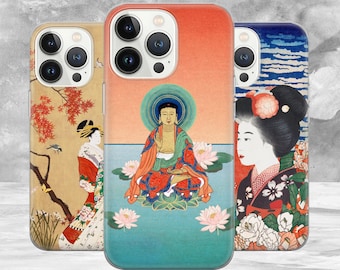 Ukiyo-e art Coque de portable peinture japonaise pour iPhone 15Pro, 14, 13, 12, 11, Pixel 8, 7A, 6A, Samsung S24Ultra, S23fe, S22, A54, A34