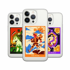 Coque de téléphone avec carte de tarot, coque psychédélique pour iPhone 16 Pro, 15, 14, 13, 12, 11, Google Pixel 9 Pro, 8, 7A, Samsung S25, S24 FE, A26, A36