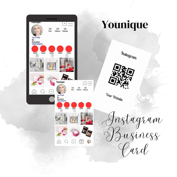 Textable Personalised Younique Business Card-Calling Card, Instagram & Business Information and Branding-Printable Text or Email - YIG/DBC