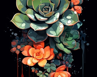 Image numérique de cactus de style aquarelle en haute résolution. Art imprimable et agrandissable.