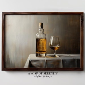 Sztuka ścienna z butelką whisky w stylu vintage l Klasyczne dzieło sztuki DO DRUKU l Piękna sztuka ścienna l Minimalistyczna dekoracja wózka barowego l Poziome pobieranie cyfrowe