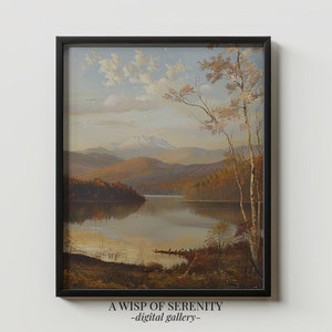 Herbstliche Landschaft See Kunstdruck l Herbst Farben Vintage Wandbild l Landhaus Wandbild Dekoration l Vertikaler Digitaler Download