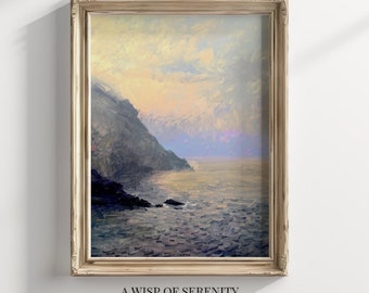 Coastal Norway Fjord PRINTABLE Painting l Vertical Monet Seaside Wall Art Print l Dreamlike Serene Bedroom Decor l Digital Download