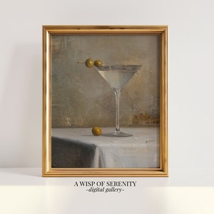 Pintura minimalista Martini Cocktail IMPRIMÍVEL l Vertical Clássico Vintage Impressão de arte de parede l Elegante decoração de casa l Download digital