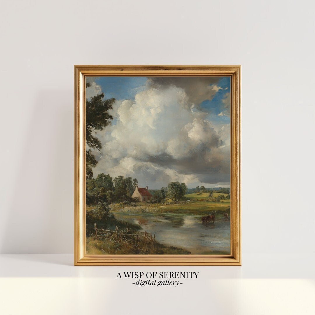 PRINTABLE Rural German Country Landscape Oil Painting L Vast Vintage ...
