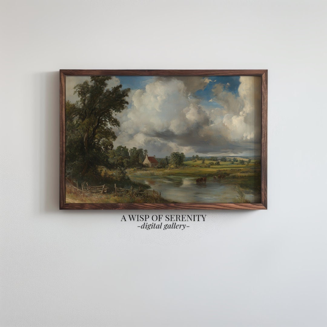 PRINTABLE Rural German Country Landscape Oil Painting L Vast Vintage ...