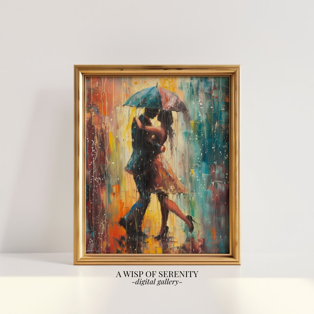 PRINTABLE Couple Dancing in the Rain Expressive Wall Art L Romantic ...
