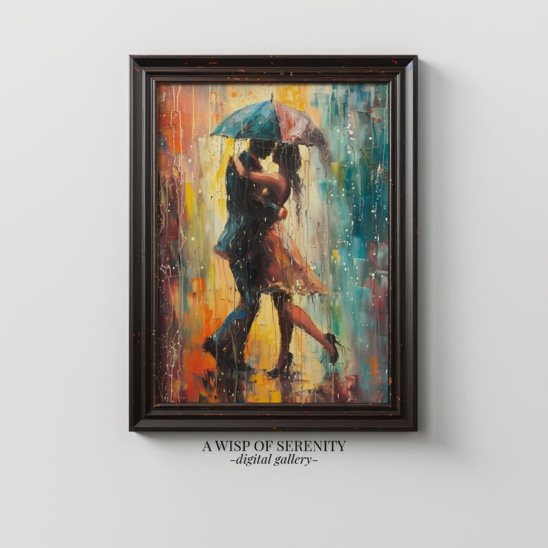 PRINTABLE Couple Dancing in the Rain Expressive Wall Art L Romantic ...