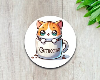 Cattuccino Cat Sticker, Cute Cat Sticker, Stickers for Cat Lovers