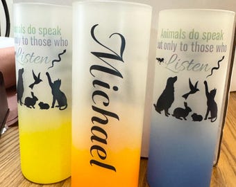 Vaso de vidrio esmerilado para amantes de los animales Vasos para técnicos veterinarios Regalo de agradecimiento para el campo veterinario Vaso de vidrio personalizado con tapa de bambú