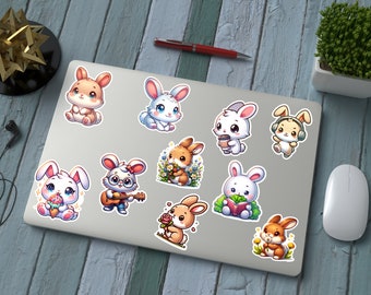 Lindo paquete de pegatinas de conejo para botella de agua Lindas pegatinas de moda para cuaderno Lindo conejo pegatinas para computadora portátil Divertidas pegatinas de animales resistentes al agua