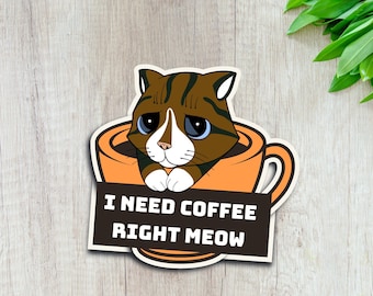 Sticker for Cat Lover Sticker for Notebook Coffee Sticker for Cat Mom Gift for Cat Owner Coffee Lover Sticker