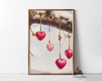 Oil Painting Valentines Day Heart, Printable Valentines Day Wall Art, Art Digital Download, Valentines Decor, Vintage Art, Gifts for Her | 8
