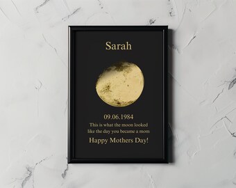 Cadeau de phases de lune pour la fête des mères, art téléchargeable, impression de phases de lune personnalisée par date, lune personnalisée, cadeau spécial personnalisé, cadeau personnalisé pour maman