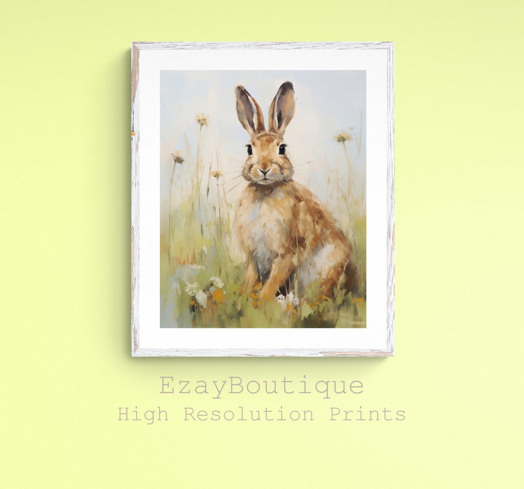 Printable Painting, Rabbit Poster, Easter Wall Art - Etsy