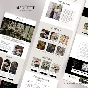 May include: Website mockup for a floral shop with a beige background. The website features a floral shop logo, a section for floral arrangements, a section for best sellers, a section for customer testimonials, and a contact us section. The website also features a section for the floral shop's team.