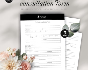 Consultatieformulier bloemist, bewerkbaar Canva-consultatieformulier voor klanten, sjabloon professioneel bloemenbedrijf, INSTANT DOWNLOAD - MCFLM47