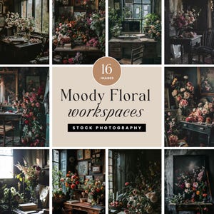 Moody Floral Workspaces Stock Photography, Styled Stock Photos, Digital Flower Social Media & Website Images, INSTANT DOWNLOAD - MCFLM45