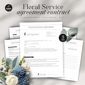 Floral Design Service Agreement, Professional Florist Offer Contract, Editable Canva Template for Flower Shops, INSTANT DOWNLOAD - MCFLM29