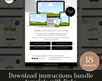 Modello di istruzioni per prodotti digitali Etsy, download di modelli Canva modificabili per prodotti digitali, foglio di ringraziamento, DOWNLOAD IMMEDIATO - MCEN35