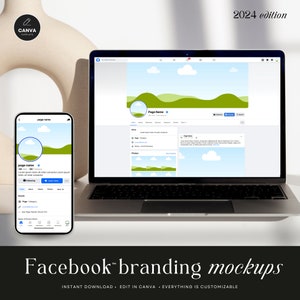 Facebook-sida Canva-mall, Facebook™-sida mockup, redigerbar FB Canva-varumärkesuppsättning, digital säljarvarumärkesbyggande, DIREKT NEDLADDNING - MCEN65