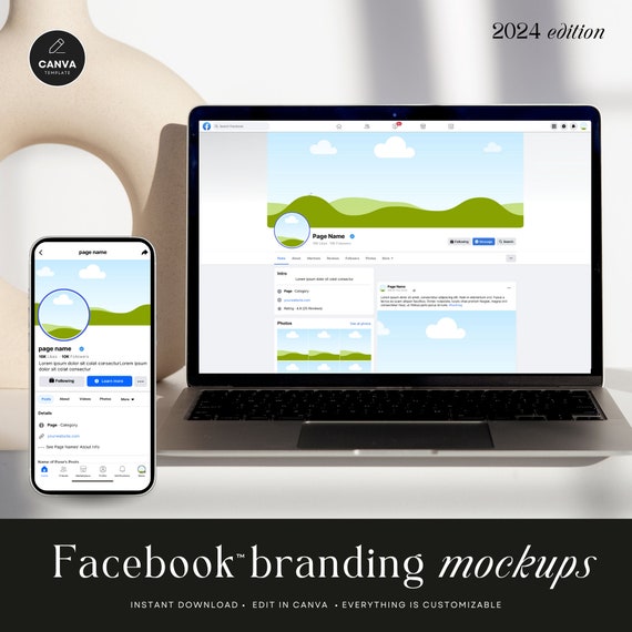 Facebook Page Canva Template, Facebook™ Page Mockup, Editable FB Canva Branding Set, Digital Seller Branding, INSTANT DOWNLOAD - MCEN65
