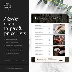 Florista Scan To Pay, Lista de preços de floricultura, Scan to Pay para pequenas empresas, Modelo de negócios editável Canva, DOWNLOAD INSTANTÂNEO - MCFLM05