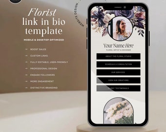 Link In Bio Mini Website, Link in Bio Template Canva, Instagram Landing Page, Floral Shop Website, Floristen Marketing, INSTANT DOWNLOAD, MCFLM58