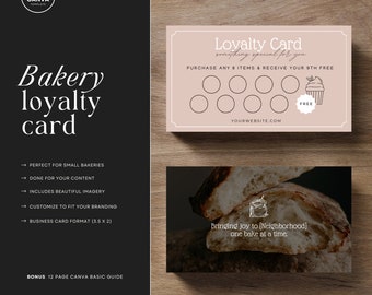 Bäckerei Kundenkarte, Kundentreuekarte Für kleine Bäckereien, Bearbeitbare Canva Kartenvorlage, Rustikale Konditorei, SOFORTIGER DOWNLOAD - MCBV06