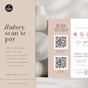 Bakery Scan To Pay, Bakery Price List, Scan to Pay For Small Bakeries, Editable Canva Template, Rustic Pastry Shop, INSTANT DOWNLOAD- MCBV05